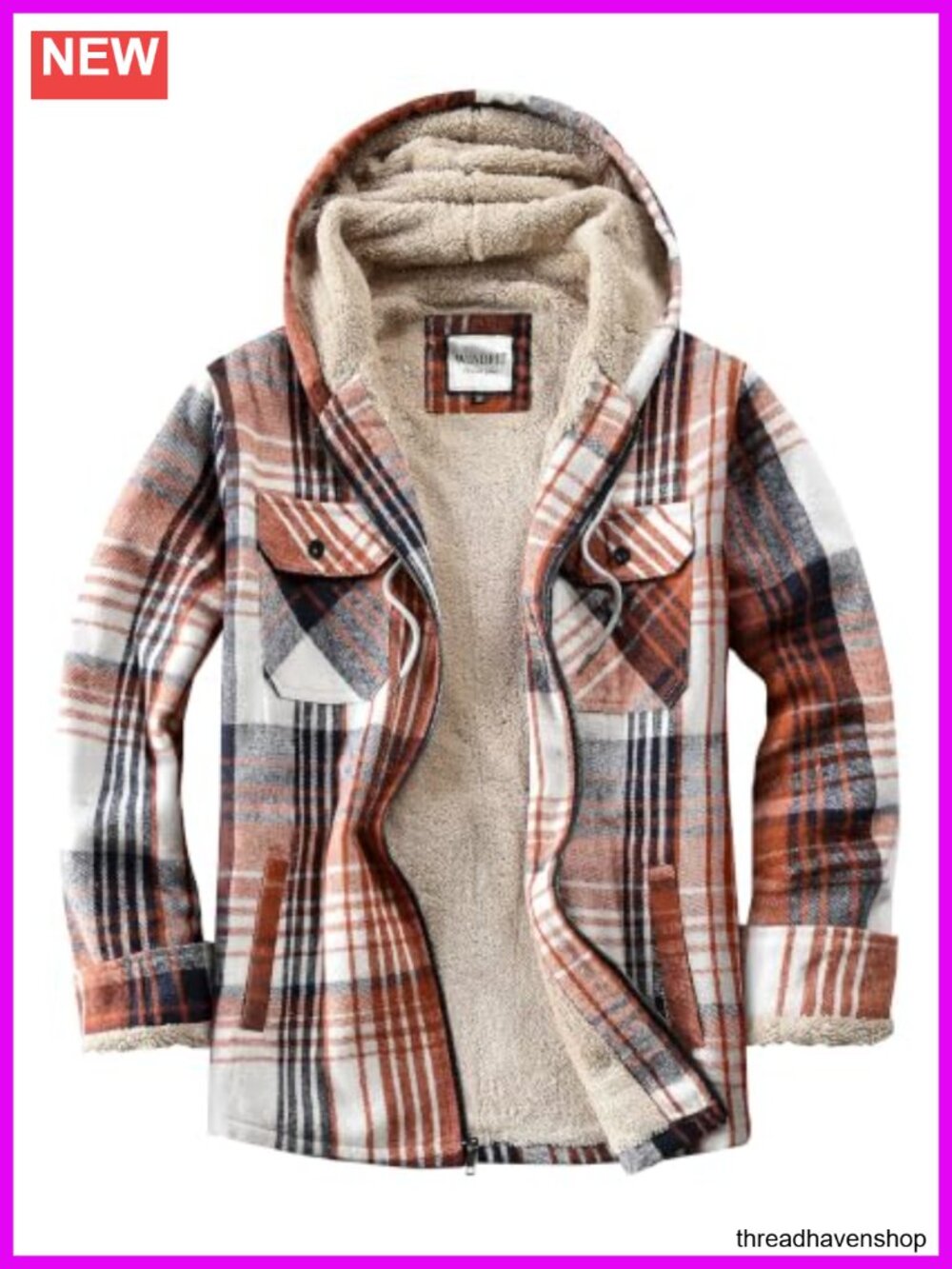Full Zip Fleece Flannel Jacket Plaid Sherpa Lined Jacket